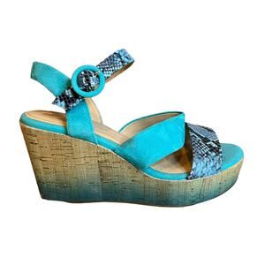 Geox Suede Cork Platform Wedge Sandals Turquoise 6.5